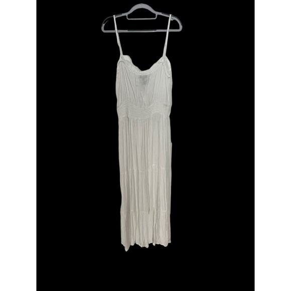 NWT Aqua Swim Tiered Cover-up Maxi Dress •Women XL• Ivory Smocked Sleeveless - Picture 4 of 11